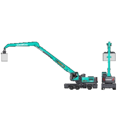 作业幅度达18米，，，，，必发智能首台轮式抓料机乐成下线